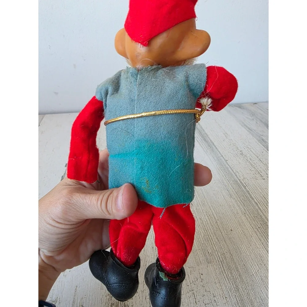Antique vintage elf jointed felt figuring rubber face Xmas decor